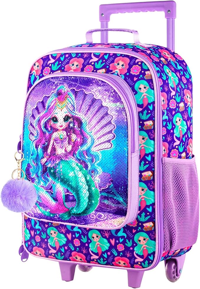 Kids Luggage for Girls, Cute Mermaid Rolling Suitcase Wheels for Children Toddler