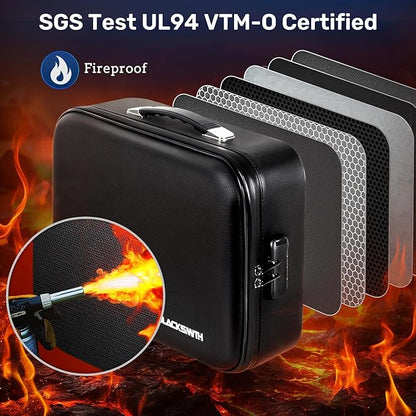 BlackSmith Fireproof Document Box, 4200°F Heat Resistant & Waterproof Hard Case 13 Layers File Organizer with Lock, Portable Safe for Important Documents, Certificates, Travel Use-Black