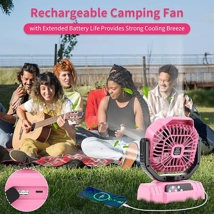 AVV 20000mAh High Speed Portable Camping Rechargeable Fan with Remote Control, Battery Powered with Auto Oscillating with Camping Essentials Accessories for Outdoor, Beach, Patio, Tent, Pink