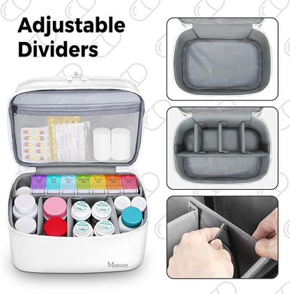 Mancro Dual Layers Medicine Organizer Bag, Pill Bottle Organizer Storage with Lockable Zipper, Medication Travel Bag for Pills, Vitamins, Medical Supplies for Home Storage, Travel, White