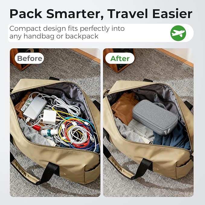 MUSICOZY Travel Storage Case for Bluetooth Sleep Mask & Electronics, Polyester Organizer Bag with Partition Pockets, Adjustable Dividers, Shock-Resistant Design for Cables, Chargers & Accessories