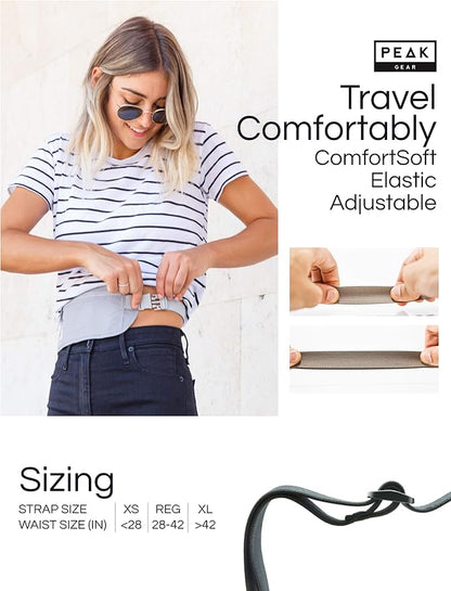 Peak Gear Travel Money Belt. Premium Quality Travel Wallet with RFID Blocking Fabric to Protect Credit Cards, Passports and Documents. Exclusive Theft Protection and 2 Recovery Tags | Gray