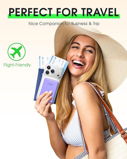 TG90° 2 Pack 5000mAh Power Bank,Small Portable Charge Built-in AC Plug and Cables,Pocket Size USB C External Battery Pack Compatible with iPhone 17 16 15 14 13 12 Samsung Google iPad,White & Purple