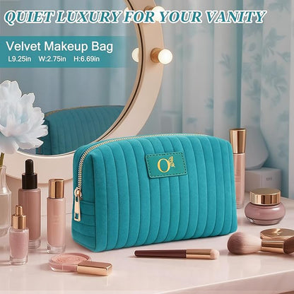 Monogrammed Make Up Bags for Women,Personalized Cosmetic Bags Women,Small Quilted Makeup Pouch,Cute Makeup Bag Travel,Birthday Gifts for Teen Girl (Blue O)