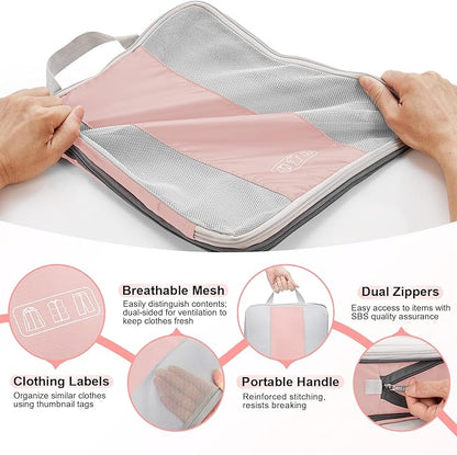 10 Set Compression Packing Cubes for Travel Essentials Women Mom,Compressible Expandable Packing Cubes for Suitcase,OlarHike Luggage Organizer Bags for Travel,Handy Helper for Organizing Clothes(Pink)
