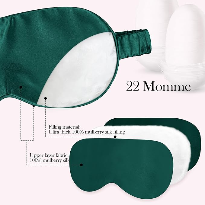 SilkDream 100% Mulberry Silk Sleep Mask Eye Mask for Sleeping 22 Momme Nature 6A Real Silk Gifts for Women&Men DarkGreen