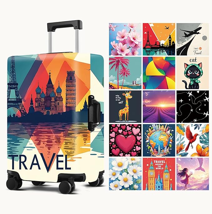 Luggage Cover Washable Suitcase Protector Anti-Scratch,Stretchable Fit for 20-34Inch Luggage Durable Travel Bag Cover with Zipper Closure (Travel-1, XL(fits 32-34Inch suitcase))