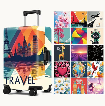 Luggage Cover Washable Suitcase Protector Anti-Scratch,Stretchable Fit for 20-34Inch Luggage Durable Travel Bag Cover with Zipper Closure (Travel-1, XL(fits 32-34Inch suitcase))