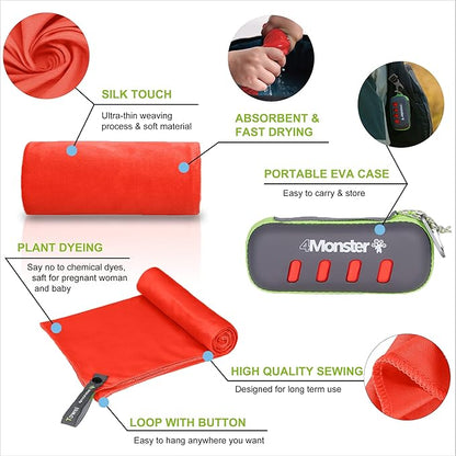 4Monster Camping Towel Super Absorbent-Quick Dry Microfiber Towel Ultra Compact & Soft-Travel Towel Lightweight for Backpacking,Hiking,Gym,Beach,Swimming,Yoga