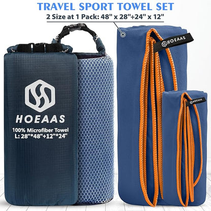 HOEAAS 2 Pack Microfiber Camping Towels, Quick Dry Towel, Super Absorbent Ultra Compact Travel Towel Soft Lightweight Sports Towel for Sweat Fast Drying Towels for Pool,Gym,Hiking,Backpacking,Fitness