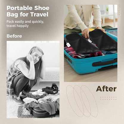 14 PCS Shoe Bags for Travel, Black Satin Single Travel Shoe Bags for Packing In Suitcase, Portable Shoe Covers for Leather Shoes Heels Boots, Lightweight Shoe Packing Organizer