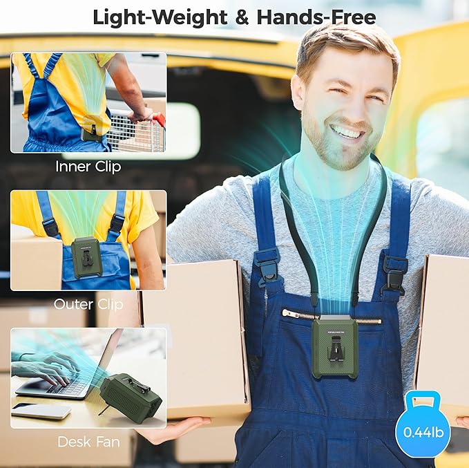 COMLIFE Portable Mini Waist Fan - Rechargeable Clip on Belt Wearable Body Fan, Max 20H Cooling, 5 Speeds 16000RPM Turbo Hands-Free Under-Shirt Neck Fan for Outdoor Jobsite Camping Traveling