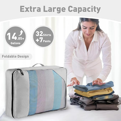 8-Piece Packing Cubes for Travel, Mesh Luggage Organizers with Shoe Bag, Toiletry Bag, Laundry Pouches, 4 Sizes (XL/L/M/S) for Suitcase Organization, Men Women Kids, Gray