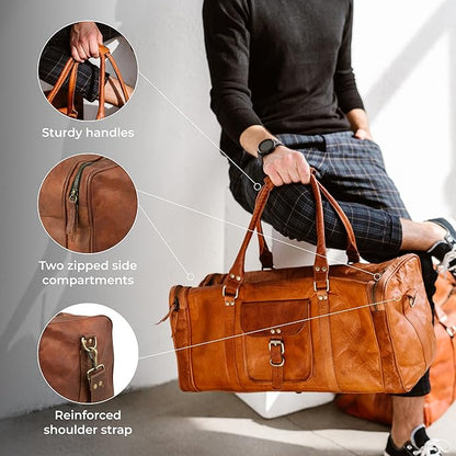 Berliner Bags Vintage Genuine Leather Duffle Bag New York XL for Travel or the Gym, Weekender, Travel Bag, Overnight Bag for Men and Women - Brown