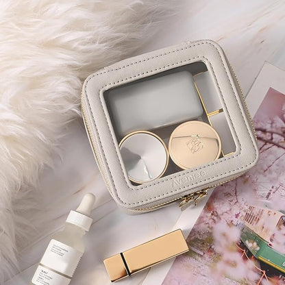 Aveniee Mini Clear Makeup Bag, Small Cosmetic Bags Travel Toiletry Pouch Organizer, TSA Approved Make up Case with Zipper, Car Bag for Essentials,Grey