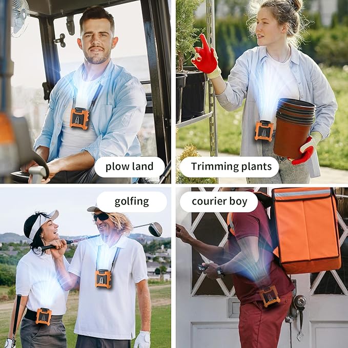 Socool 10000mAh Portable Waist Fan Clip on Wearable Belt Personal Fan Rechargeable Battery operated With 5 Speeds & Flashlight Neck Hands-Free 40H Cooling For Outdoor Camping Travel (Orange)