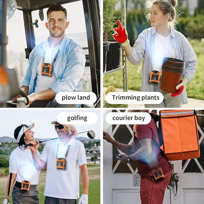 Socool 10000mAh Portable Waist Fan Clip on Wearable Belt Personal Fan Rechargeable Battery operated With 5 Speeds & Flashlight Neck Hands-Free 40H Cooling For Outdoor Camping Travel (Orange)