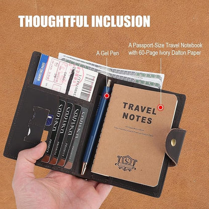 STAR VISTA Carmen Leather Passport Wallet, Dual Bifold Cash Pockets, RFID Blocking, ID Window, 6 Card Slots, Coin Pocket, SIM Slots, AirTag Slots, Dark Brown