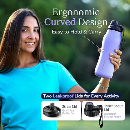 Insula Stainless Steel Water Bottle with Spout & Straw lid, BPA Free & Leakproof, Double Walled Vacuum Insulated water bottle for Sports, Bike, Travel & Hiking (Aqua Mist, 24 Oz)