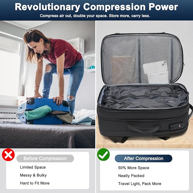 Vacuum Backpack Travel 60L Expandable Vacuum Seal Compression Travel Backpack with Pump, TSA, Waterproof Oxford,17" Laptop Compartment,Carry On Backpack for Men & Women,Business,Flight Travel (Gray)