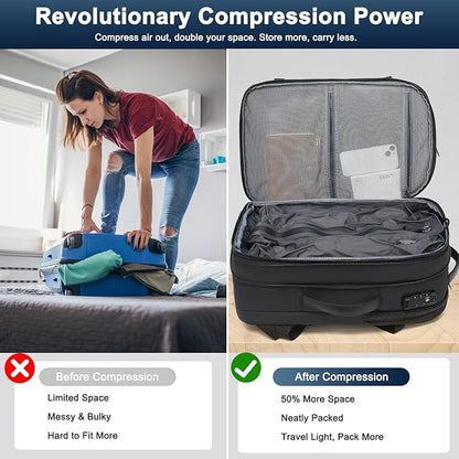 Vacuum Backpack Travel 60L Expandable Vacuum Seal Compression Travel Backpack with Pump, TSA, Waterproof Oxford,17" Laptop Compartment,Carry On Backpack for Men & Women,Business,Flight Travel (Gray)