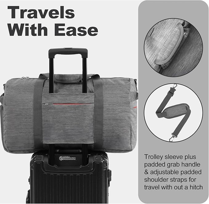 Canway 65L Foldable Duffle Bag with Shoes Compartment, Water-Resistant Packable Travel Duffel for Gym, Weekend Trips, Lightweight Carry on Luggage for Men & Women
