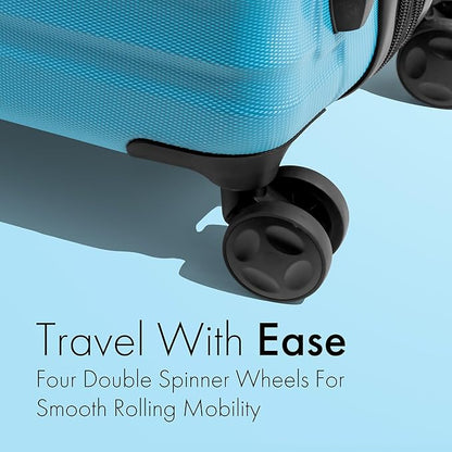 (Not Made In China) Carry-On Luggage Hardside Spinner, 4 Wheels, Lightweight and Expandable 22 Inch Suitcase Rolling Carryon (Blue)