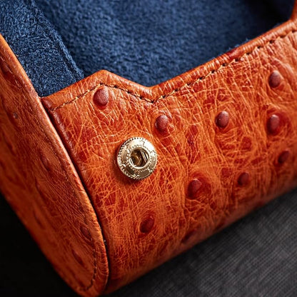 Genuine Napa Leather Watch Roll Travel Case - Travel Watch Rolls and Leather Watch Display Cases with Velvet Interior - Watch Storage Organizer Men's By CALIBERWATCH (Cognac - Single)