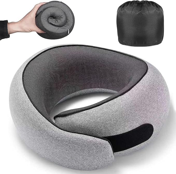 Travel Pillow, Memory Foam Travel Neck Pillow with Ergonomic 360° Support, Travel Essentials for Plane, Car, Train and Home, Max Gray