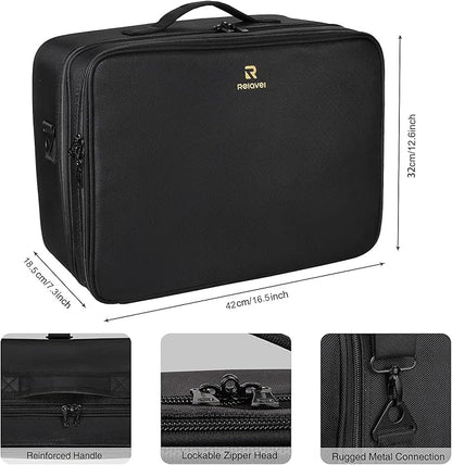 Extra-large Makeup Case, a Must for Double-layer Travel, a Storage Case for Professional Makeup Artists to Put Cosmetics, with Adjustable Partitions and Support