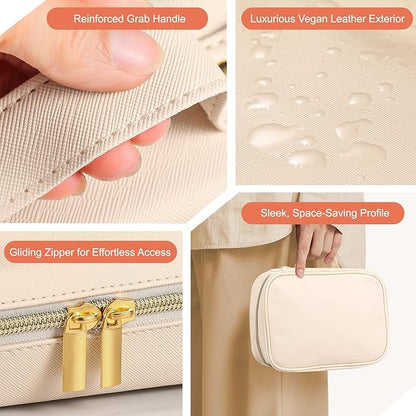 Travel Jewelry Organizer - Imitation Leather Travel Jewelry Case with Adjustable Pages, Jewelry Bag for Earrings,Rings,Necklaces,Bracelets-Perfect,Waterproof, Ideal for Trips & Gifts (Off-white)