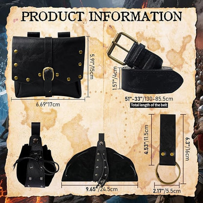 Renaissance Belt Pouch Viking Leather Medieval Belt Waist Bag Pirate Cosplay Festival Halloween Adjustable Accessories (Bottle-Black)