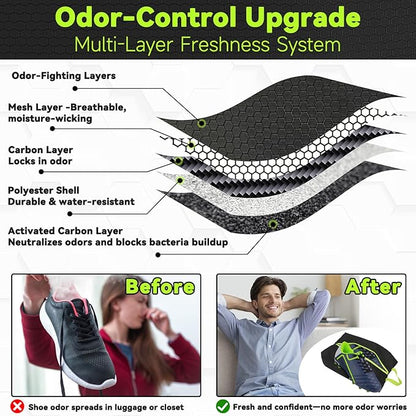 2 Pack Smell Proof Shoe Bags for Travel, Water-Resistant Odor Absorbing Cleat Shoe Organizer with Zipper | Sports Shoe Pouch for Soccer, Golf, Gym, Tennis, Baseball, Running