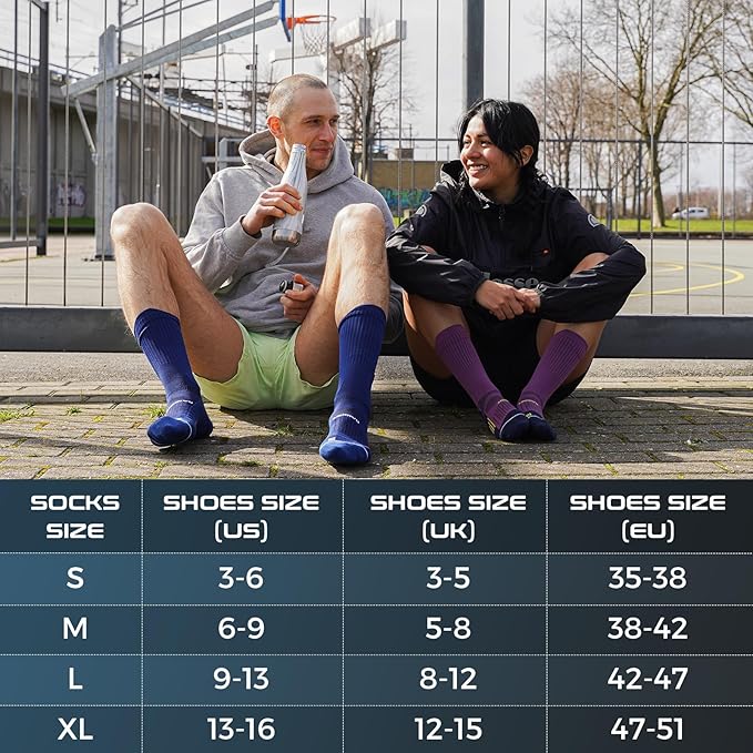 Compression Running Socks 3 Pairs, Cushion Crew Socks, Anti-Blister Moisture Wicking Athletic Hiking Basketball Socks