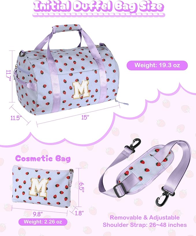 Christmas Gifts for Grandkids, Girls Gym Bag, Kids Personalized Overnight Duffle Bags with Shoe Compartment, Monogram Travel Tote with Makeup Bag, 8 Year Old Girl Birthday Gift (Letter K)