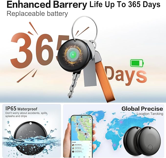 2025 Air Tracker Tags-4 Pack Bluetooth Tracker for Apple Find My app (iOS Only) Keys Finder, Smart Tag, Item Locator for Luggage, Backpack, Suitcases, Replaceable Battery (Black, 4 Pack)