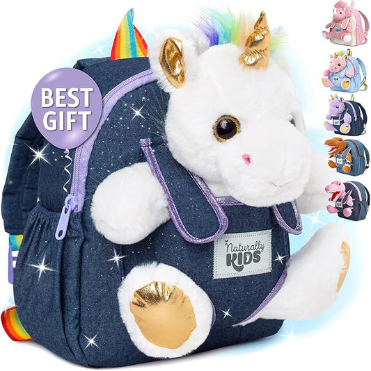 Naturally KIDS Unicorn Toys, 3 Year Old Girl Gifts, Birthday Gifts for 2 Year Old Girls, Toddler Unicorn Backpack