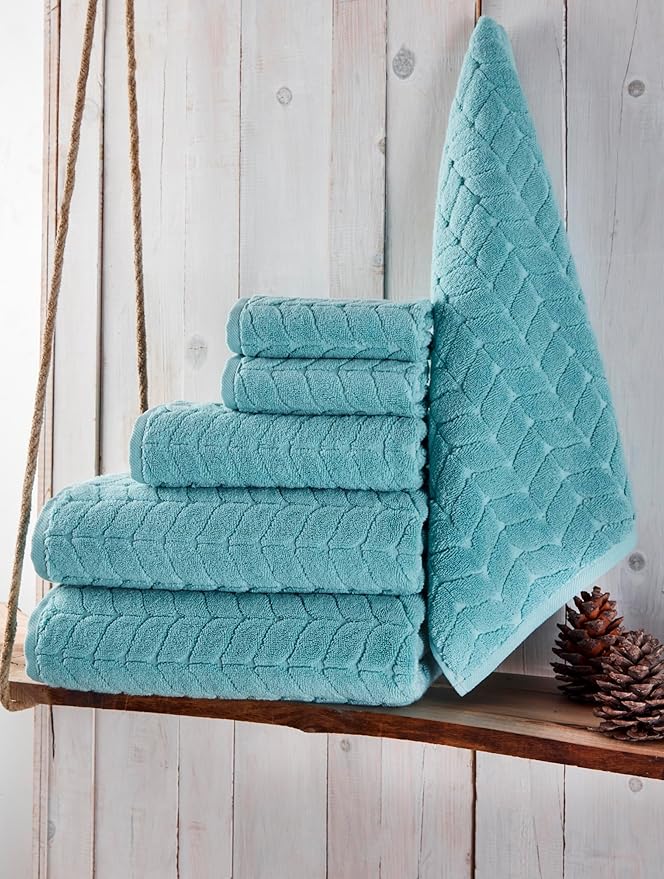 Turkish Cotton Ultra-Soft Plush Absorbent Quick Dry Bathroom Towel Set, Made in Turkey (Mint Green, 6 pcs Towel Set)