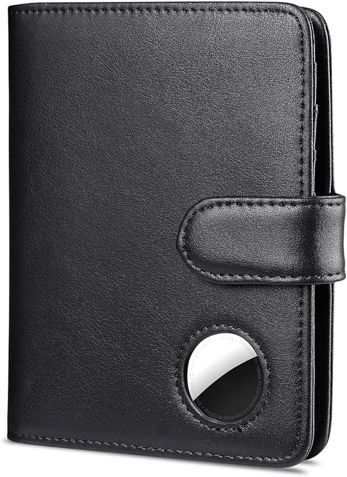 Passport Holder for Travel with AirTag Holder- Leather RFID Blocking Travel accessories with 5 Cards Slot&1ID Window,Magnetic Closure,Gift Box(Air Tag Not Included)