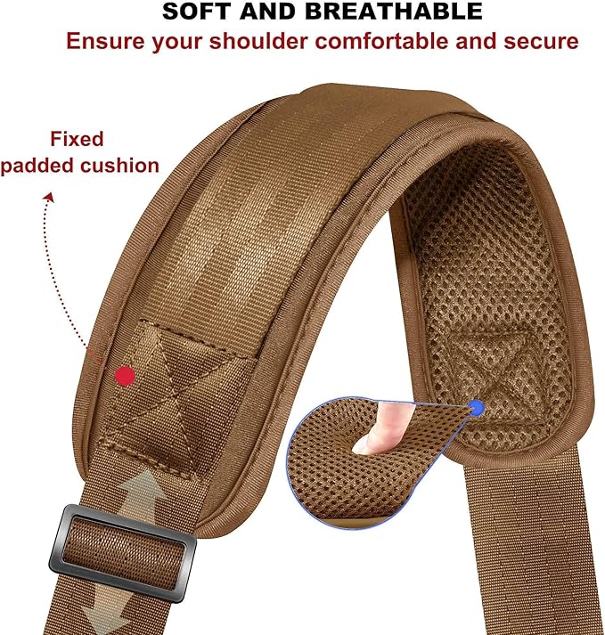 ZINZ 74" Shoulder Strap with Fixed Pad and Dual Balanced Buckles，Khaki