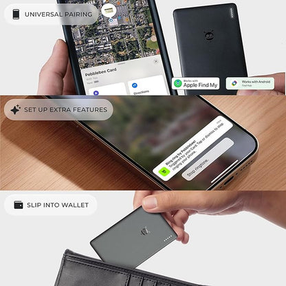 Pebblebee Card Universal (2024) - Rechargeable Slim Item Tracker | Alternative to Air Tag & Android Trackers | 18-Month Battery Life | Works with Both Android & iOS Find My Apps | LED & Sound Alerts