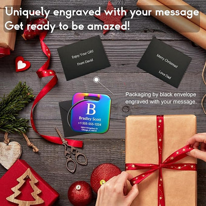 Stainless Luggage Tags for Suitcases 4 Pack: Metal Personalized Luggage Tags for Backpacks & Bags with Customizable Texts (Rainbow)