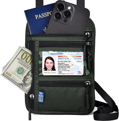 RFID Blocking Travel Neck Wallet–Hidden Passport Holder & Anti-Theft Money Pouch for Men & Women, Lightweight Concealed Travel Organizer with Adjustable Strap Secure Document