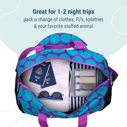 Wildkin Kids Overnighter Duffel Bag – Carry-On Size, Ideal for School & Sleepovers – Big Dot Aqua