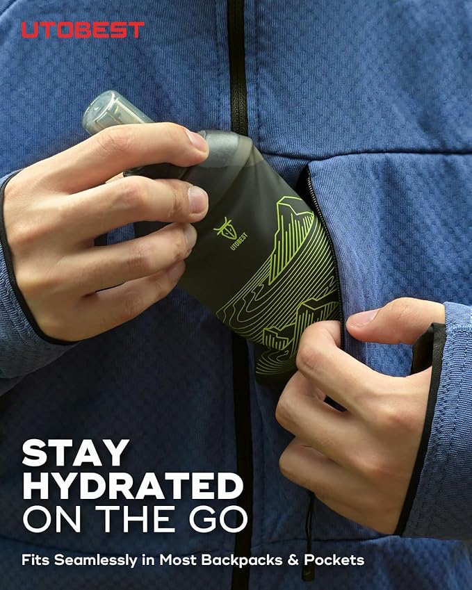 200ml Soft Flask, 2 Pack Flexible TPU Hydration Water Bottle, Collapsible with 28mm Caliber for Running, Hiking, Cycling, Climbing, and Marathon Green