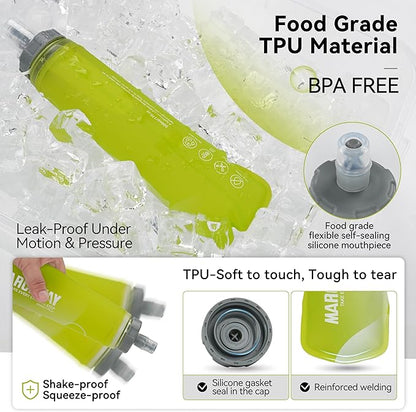 MARCHWAY Soft Hydration Flask with Wide Mouth, 300ml/500ml Collapsible TPU Water Bottle, Leakproof Portable Flexible for Running, Hiking, Cycling, Climbing, Gym, Travel (2pcs Yellow 300ml)