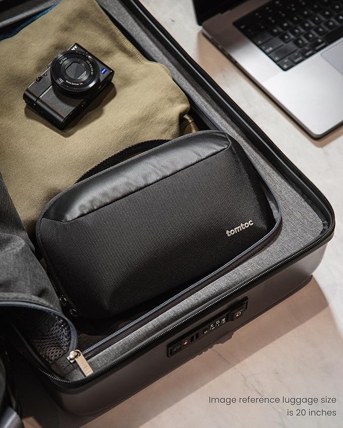 tomtoc Electronic Organizer Accessory Pouch for MacBook Charger, Cables, Power Bank, Hard Drive, Cords, Water-resistant Storage Bag with Removable Card Slots for USB Adapter, Memory Card, Black