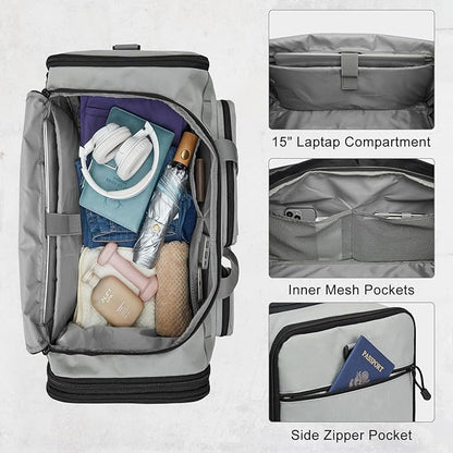 G4Free 3-in-1 Duffle Bag for Travel, Large Gym Duffle Backpack for Men Women with Shoes Compartment and Wet Pocket, Grey