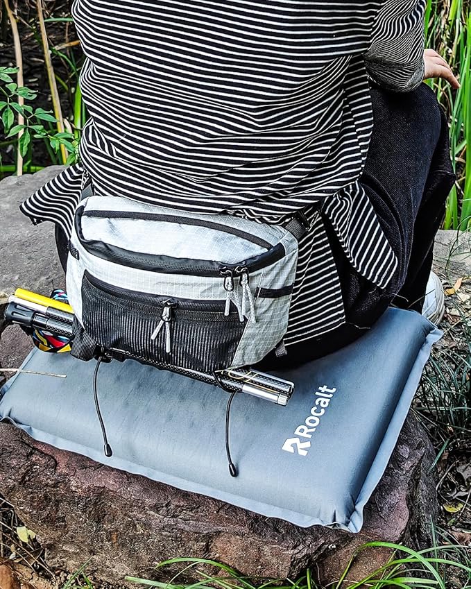 Rocalt Inflatable Seat Cushion,Self-Inflating Memory Foam Stadium Seats Cushion, Portable Air-Foam Bleacher Cushion, Lightweight & Compact Travel Seat Cushion for Camping, Airplane, Car, Sports Events