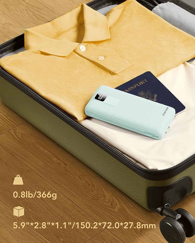 charmast Portable Charger with Built-in Cables and Wall Plug, 20000mAh 20W USB C Power Bank Fast Charging Battery Pack Compatible with iPhone iPhone 16/15/14/13 Series, Samsung Google iPad etc